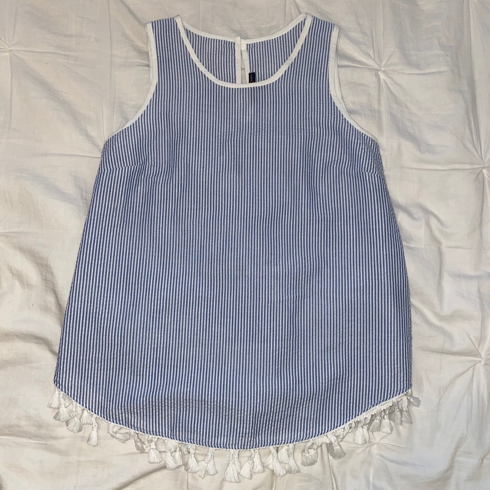 striped blouse, white and blue.